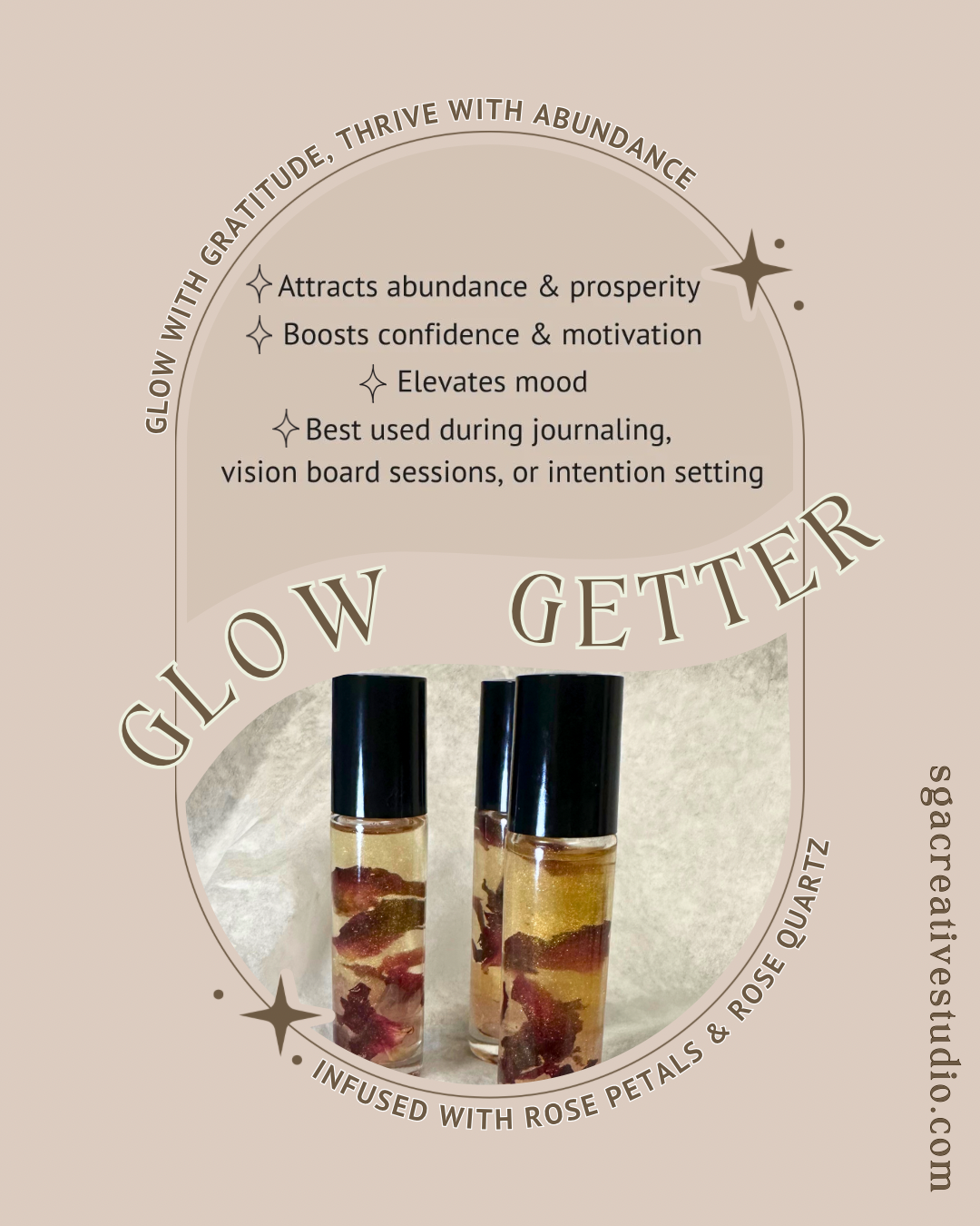 Glow Getter | Radiance + Motivation Essential Oil Roller | Confidence + Abundance Essential Oil Blend | Mood Boosting + Manifestation Oil Roller | Essential Oil Perfume Roller